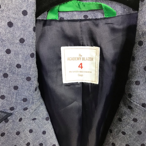 Gap Blue Navy Polka Dot Button Front Chambray The Academy Blazer Size 4 - Picture 6 of 7